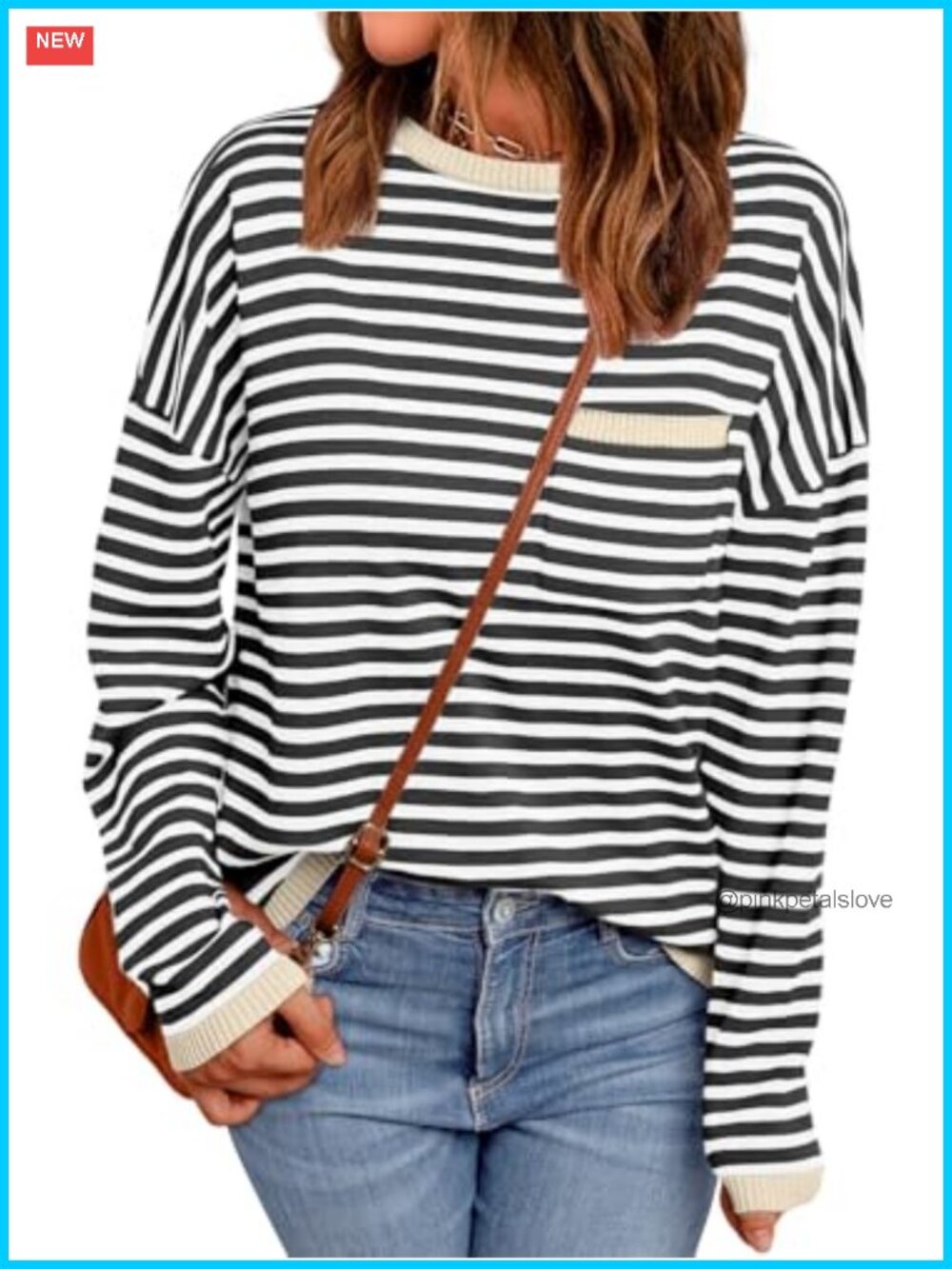 LILLUSORY Womens Striped Lightweight Crewneck Oversized Sweater Fall